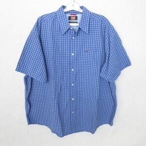 Wrangler Jeans Co. 2XL Blue Plaid Short Sleeve Button Down Shirt Men